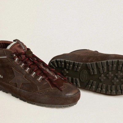 Golden Goose Mid Star Ski Sneaker In Brown Suede With Leather Star And Suede Heel Tab Golden Goose Mid Star Ski Sneaker In Brown Suede With Leather Star And Suede Heel Tab