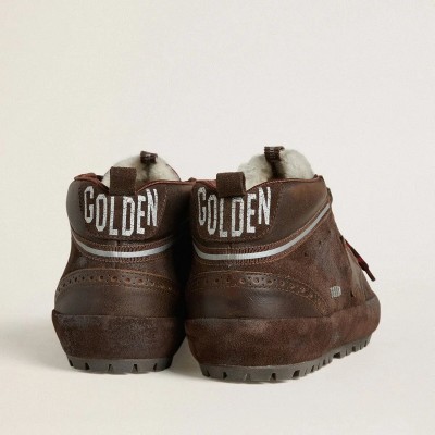 Golden Goose Mid Star Ski Sneaker In Brown Suede With Leather Star And Suede Heel Tab Golden Goose Mid Star Ski Sneaker In Brown Suede With Leather Star And Suede Heel Tab