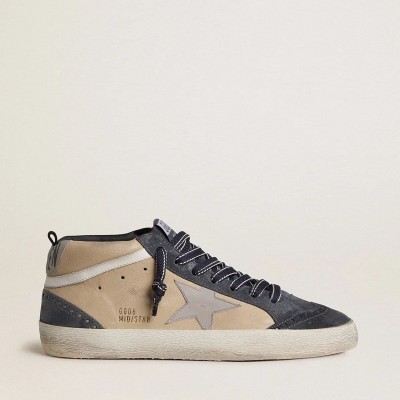 Golden Goose Mid Star Sneaker In Beige And Blue Suede With Gray Nappa Leather Star And White Leather Flash Golden Goose Mid Star Sneaker In Beige And Blue Suede With Gray Nappa Leather Star And White Leather Flash