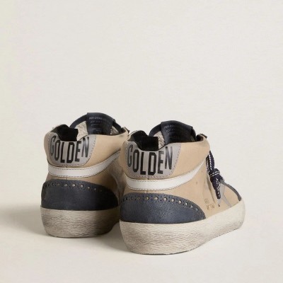 Golden Goose Mid Star Sneaker In Beige And Blue Suede With Gray Nappa Leather Star And White Leather Flash Golden Goose Mid Star Sneaker In Beige And Blue Suede With Gray Nappa Leather Star And White Leather Flash