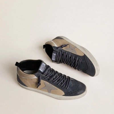 Golden Goose Mid Star Sneaker In Beige And Blue Suede With Gray Nappa Leather Star And White Leather Flash Golden Goose Mid Star Sneaker In Beige And Blue Suede With Gray Nappa Leather Star And White Leather Flash