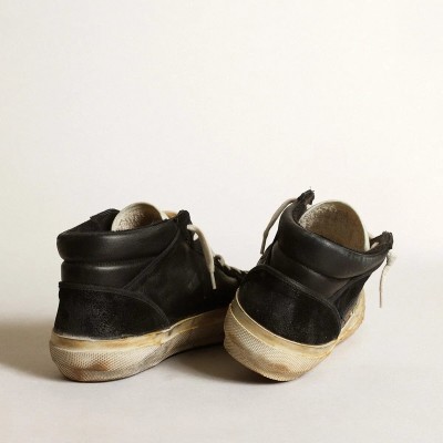 Golden Goose Mid Star Sneaker In Black Nappa And Suede With White Leather Star Golden Goose Mid Star Sneaker In Black Nappa And Suede With White Leather Star