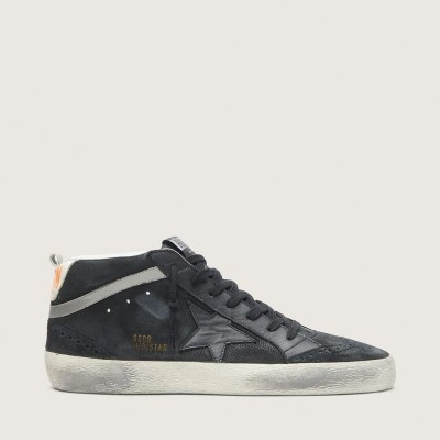 Golden Goose Mid Star Sneaker In Nubuck With Black Leather Star And Silver Flash Golden Goose Mid Star Sneaker In Nubuck With Black Leather Star And Silver Flash