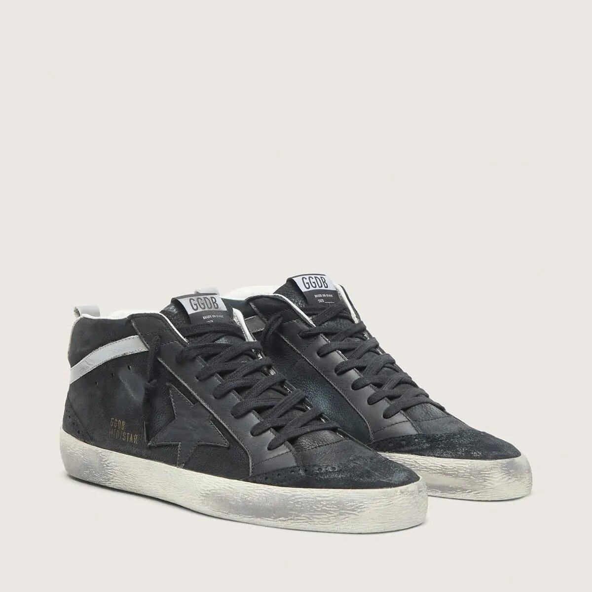 Golden Goose Mid Star Sneaker In Nubuck With Black Leather Star And Silver Flash Golden Goose Mid Star Sneaker In Nubuck With Black Leather Star And Silver Flash