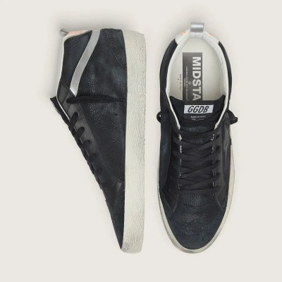 Golden Goose Mid Star Sneaker In Nubuck With Black Leather Star And Silver Flash Golden Goose Mid Star Sneaker In Nubuck With Black Leather Star And Silver Flash