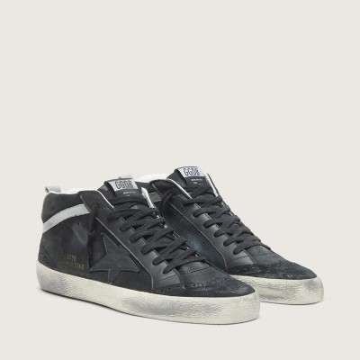 Golden Goose Mid Star Sneaker In Nubuck With Black Leather Star And Silver Flash Golden Goose Mid Star Sneaker In Nubuck With Black Leather Star And Silver Flash