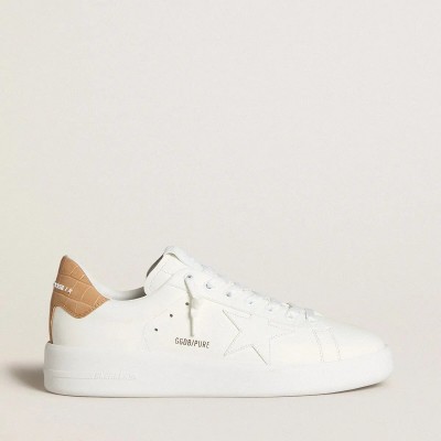 Golden Goose Purestar Sneaker With Leather Star And Croc-Print Leather Heel Tab