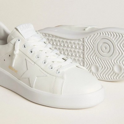 Golden Goose Purestar Sneaker With Leather Star And Croc-Print Leather Heel Tab