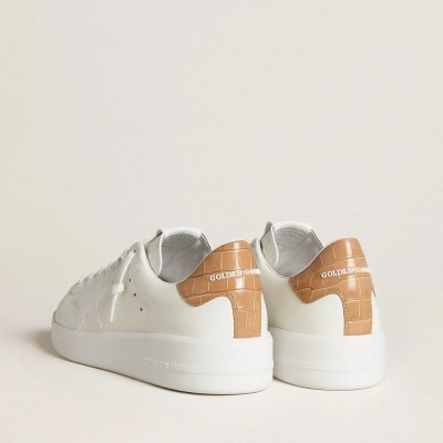 Golden Goose Purestar Sneaker With Leather Star And Croc-Print Leather Heel Tab