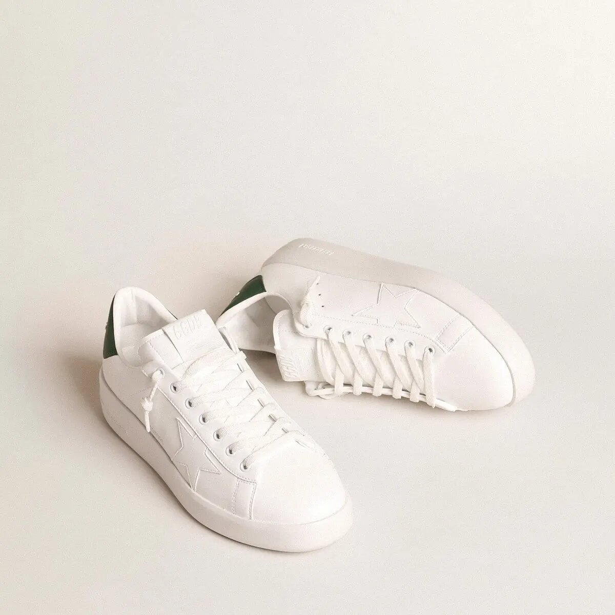 Golden Goose Purestar Sneaker With White Bio-Based Star And Mat Green Leather Heel Tab Golden Goose Purestar Sneaker With White Bio-Based Star And Mat Green Leather Heel Tab