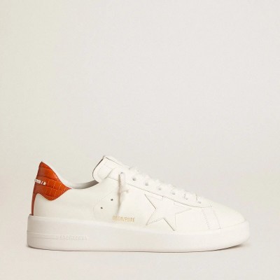 Golden Goose Purestar Sneaker With White Leather Star And Orange Heel Tab Golden Goose Purestar Sneaker With White Leather Star And Orange Heel Tab