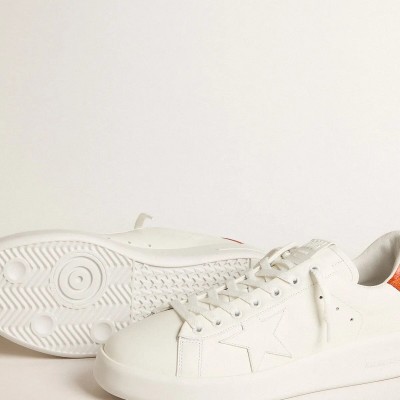 Golden Goose Purestar Sneaker With White Leather Star And Orange Heel Tab Golden Goose Purestar Sneaker With White Leather Star And Orange Heel Tab