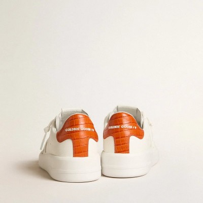 Golden Goose Purestar Sneaker With White Leather Star And Orange Heel Tab Golden Goose Purestar Sneaker With White Leather Star And Orange Heel Tab