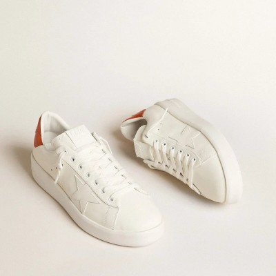 Golden Goose Purestar Sneaker With White Leather Star And Orange Heel Tab Golden Goose Purestar Sneaker With White Leather Star And Orange Heel Tab
