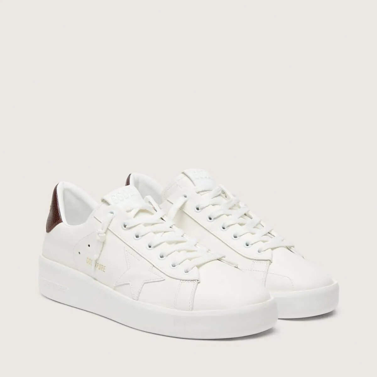 Golden Goose Purestar Sneaker With White Star And Burgundy Lizard-Print Heel Tab Golden Goose Purestar Sneaker With White Star And Burgundy Lizard-Print Heel Tab