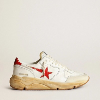 Golden Goose Running Sole Sneaker With Leather Star And Heel Tab With Red Print