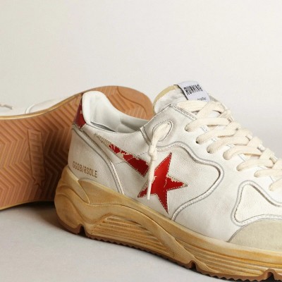 Golden Goose Running Sole Sneaker With Leather Star And Heel Tab With Red Print