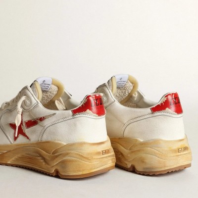 Golden Goose Running Sole Sneaker With Leather Star And Heel Tab With Red Print