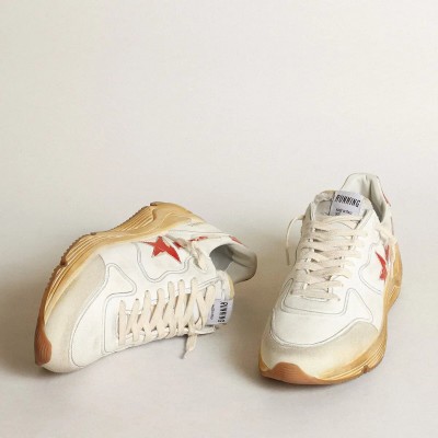 Golden Goose Running Sole Sneaker With Leather Star And Heel Tab With Red Print Golden Goose Running Sole Sneaker With Leather Star And Heel Tab With Red Print