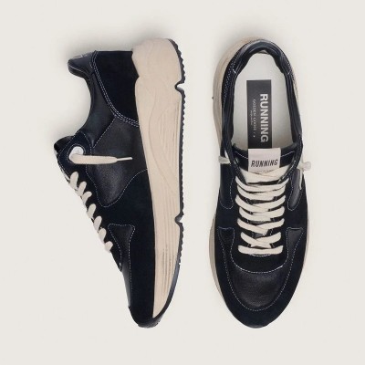 Golden Goose Running Sole Sneaker In Black Nappa Leather And Suede With A White Star Golden Goose Running Sole Sneaker In Black Nappa Leather And Suede With A White Star