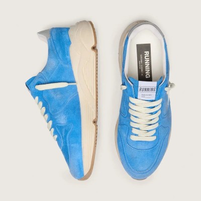 Golden Goose Running Sole Sneaker In Bright Blue Suede With White Star Golden Goose Running Sole Sneaker In Bright Blue Suede With White Star