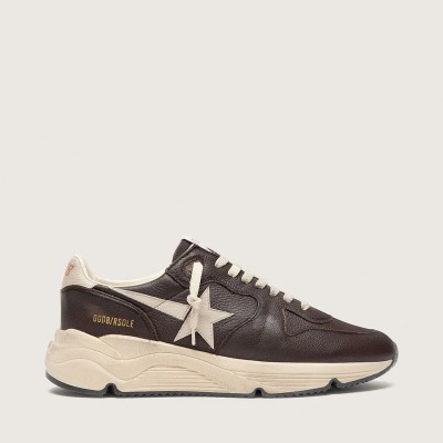 Golden Goose Running Sole Sneaker In Brown Leather With Cream Star Golden Goose Running Sole Sneaker In Brown Leather With Cream Star