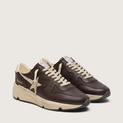 Golden Goose Running Sole Sneaker In Brown Leather With Cream Star Golden Goose Running Sole Sneaker In Brown Leather With Cream Star