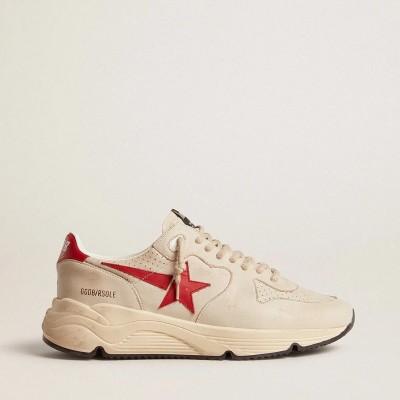 Golden Goose Running Sole Sneaker In Gray Morn Nappa Leather With Red Nappa Leather Star And Heel Tab Golden Goose Running Sole Sneaker In Gray Morn Nappa Leather With Red Nappa Leather Star And Heel Tab