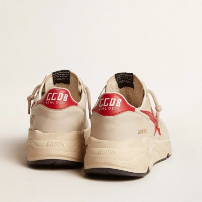 Golden Goose Running Sole Sneaker In Gray Morn Nappa Leather With Red Nappa Leather Star And Heel Tab Golden Goose Running Sole Sneaker In Gray Morn Nappa Leather With Red Nappa Leather Star And Heel Tab