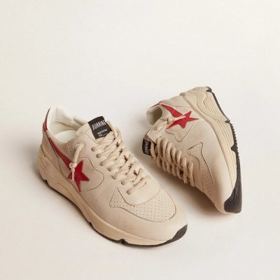 Golden Goose Running Sole Sneaker In Gray Morn Nappa Leather With Red Nappa Leather Star And Heel Tab Golden Goose Running Sole Sneaker In Gray Morn Nappa Leather With Red Nappa Leather Star And Heel Tab