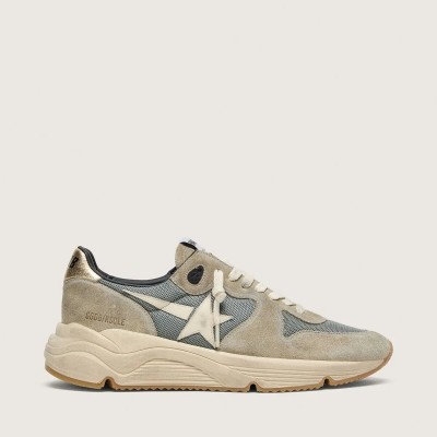 Golden Goose Running Sole Sneaker In Gray Suede With White Star And White Heel Tab Golden Goose Running Sole Sneaker In Gray Suede With White Star And White Heel Tab