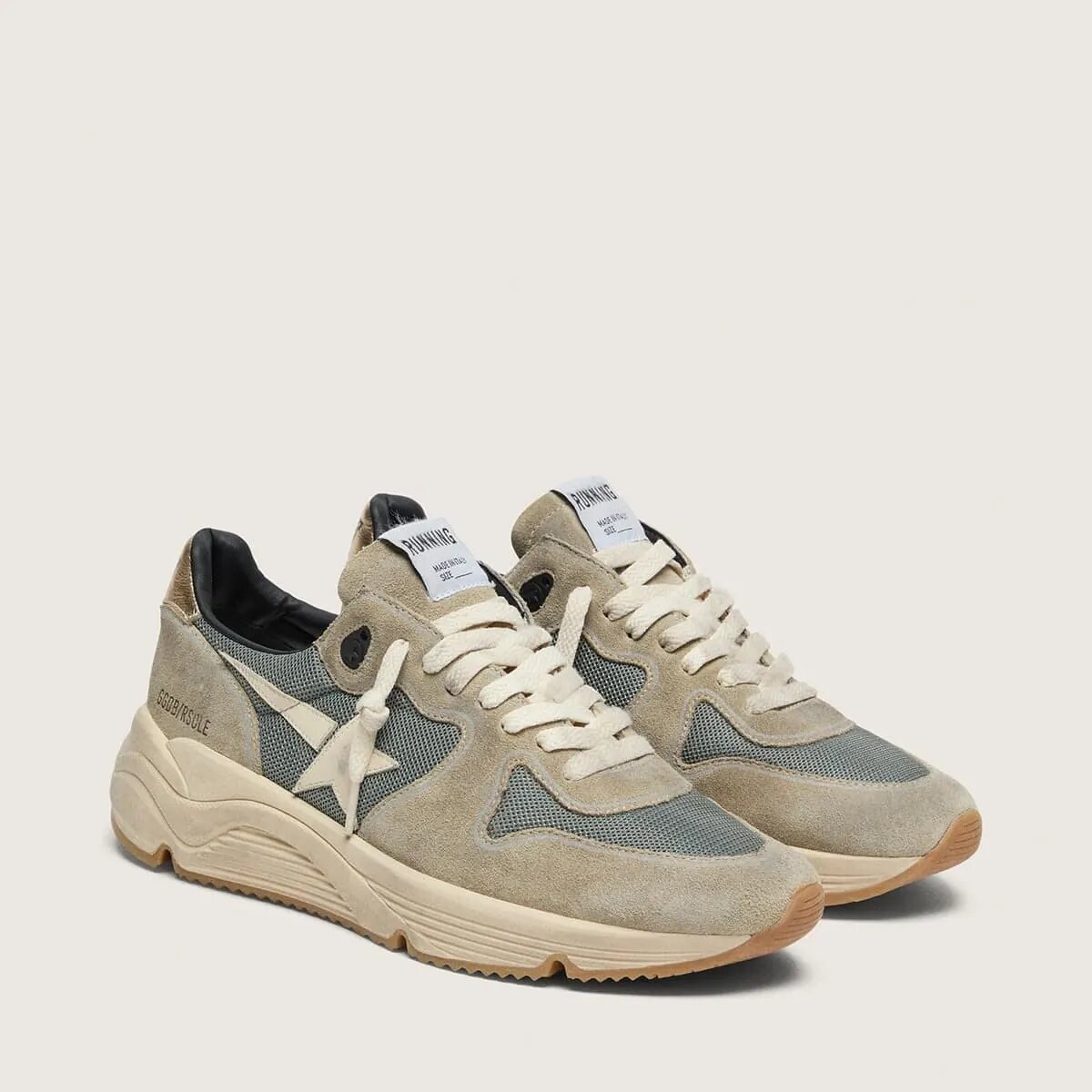 Golden Goose Running Sole Sneaker In Gray Suede With White Star And White Heel Tab Golden Goose Running Sole Sneaker In Gray Suede With White Star And White Heel Tab