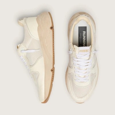 Golden Goose Running Sole Sneaker In Mesh And White Nappa Golden Goose Running Sole Sneaker In Mesh And White Nappa