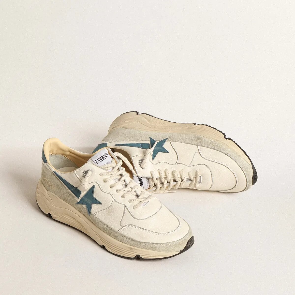 Golden Goose Running Sole Sneaker In Nappa With Blue Leather Star And Suede Insert Golden Goose Running Sole Sneaker In Nappa With Blue Leather Star And Suede Insert