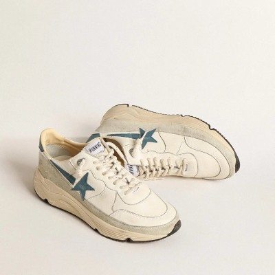 Golden Goose Running Sole Sneaker In Nappa With Blue Leather Star And Suede Insert Golden Goose Running Sole Sneaker In Nappa With Blue Leather Star And Suede Insert