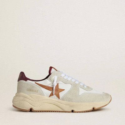 Golden Goose Running Sole Sneaker In Nylon And Suede With Brown Leather Star And Burgundy Leather Heel Tab Golden Goose Running Sole Sneaker In Nylon And Suede With Brown Leather Star And Burgundy Leather Heel Tab