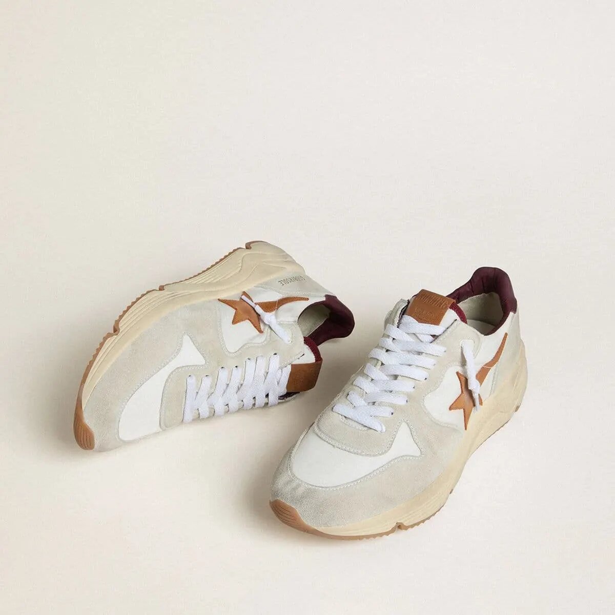 Golden Goose Running Sole Sneaker In Nylon And Suede With Brown Leather Star And Burgundy Leather Heel Tab Golden Goose Running Sole Sneaker In Nylon And Suede With Brown Leather Star And Burgundy Leather Heel Tab