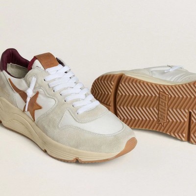 Golden Goose Running Sole Sneaker In Nylon And Suede With Brown Leather Star And Burgundy Leather Heel Tab Golden Goose Running Sole Sneaker In Nylon And Suede With Brown Leather Star And Burgundy Leather Heel Tab