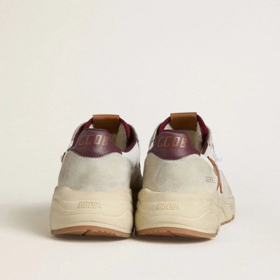 Golden Goose Running Sole Sneaker In Nylon And Suede With Brown Leather Star And Burgundy Leather Heel Tab Golden Goose Running Sole Sneaker In Nylon And Suede With Brown Leather Star And Burgundy Leather Heel Tab