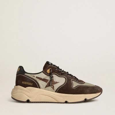 Golden Goose Running Sole Sneaker In Nylon And Suede With Printed Star And Leather Heel Tab
