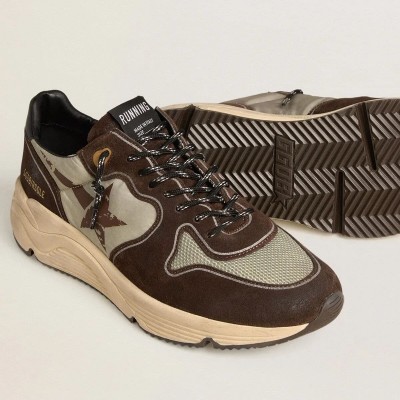 Golden Goose Running Sole Sneaker In Nylon And Suede With Printed Star And Leather Heel Tab