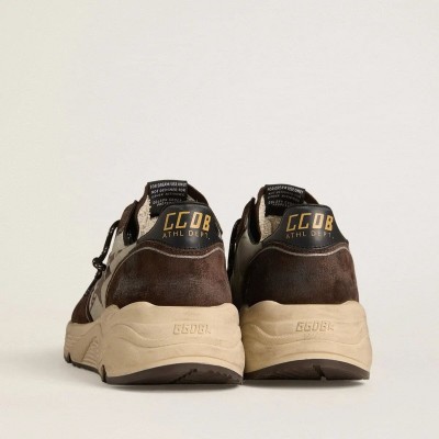 Golden Goose Running Sole Sneaker In Nylon And Suede With Printed Star And Leather Heel Tab