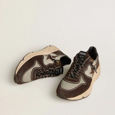 Golden Goose Running Sole Sneaker In Nylon And Suede With Printed Star And Leather Heel Tab Golden Goose Running Sole Sneaker In Nylon And Suede With Printed Star And Leather Heel Tab