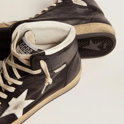 Golden Goose Sky-Star Sneaker In Black Nappa Leather With White Leather Star