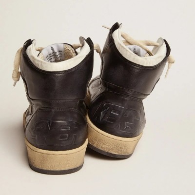Golden Goose Sky-Star Sneaker In Black Nappa Leather With White Leather Star