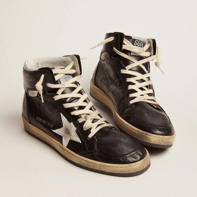 Golden Goose Sky-Star Sneaker In Black Nappa Leather With White Leather Star Golden Goose Sky-Star Sneaker In Black Nappa Leather With White Leather Star