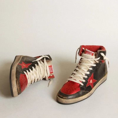 Golden Goose Sky-Star Sneaker In Glossy Black Leather With Red Star Golden Goose Sky-Star Sneaker In Glossy Black Leather With Red Star
