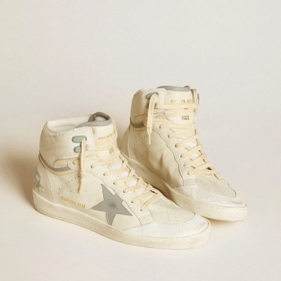 Golden Goose Sky-Star Sneaker In Leather With Light Blue Leather Star And White Heel Tab Golden Goose Sky-Star Sneaker In Leather With Light Blue Leather Star And White Heel Tab