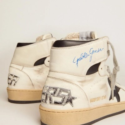 Golden Goose Sky-Star Sneaker In White Leather With Black Leather Star Golden Goose Sky-Star Sneaker In White Leather With Black Leather Star