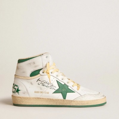 Golden Goose Sky-Star Sneaker In White Leather With Green Leather Star Golden Goose Sky-Star Sneaker In White Leather With Green Leather Star